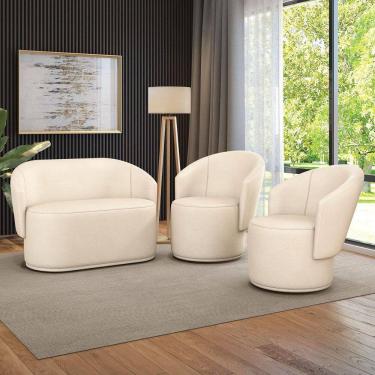 Imagem de Sofá Namoradeira E 2 Poltronas Orgânica Para Sala Malu Sintético Bege M11 - D`rossi