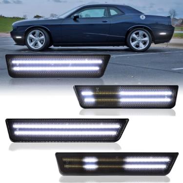 Imagem de CYBORICH Luzes de LED brancas dinâmicas para Dodge Challenger 2008-2014 atualização sequencial varredura dupla fileira branca dianteiro traseiro para-choque lateral luzes indicadoras lente fumê 4