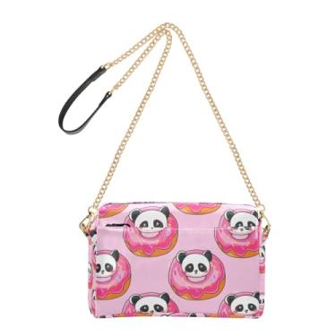 Imagem de Joitme Bolsa tiracolo feminina bolsa para celular bolsa de ombro de couro PU alça de corrente fofo panda rosa donuts