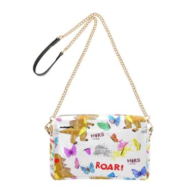 Imagem de Joitme Bolsa de mão feminina com desenho animado fofo dinossauro branco bolsa para celular bolsa de couro PU bolsa de ombro alça de corrente