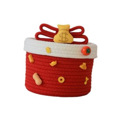 Imagem de IEUDNS Cesto de armazenamento em corda com tampa, organizador para casa, decoração em tecido trançado para quarto de bebê e cosméticos, Rico