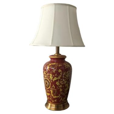 Imagem de Abajures de mesa rústicos em cerâmica para quarto, luminárias de mesa de cabeceira com intensidade regulável e cúpula em tecido de linho, luminária de mesa chinesa para sala de estar, luminá