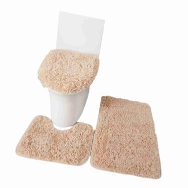 Imagem de GOTOTOP Conjunto de Tapete de Banho, Tapetes de Banheiro de Poliéster Macios e Antiderrapantes, Tampa de Vaso Sanitário Absorvente de água e Tapete Em Forma de U para Uso Doméstico (Marrom)