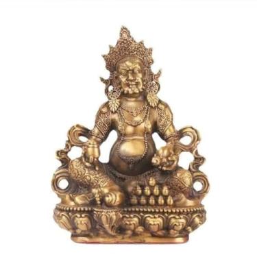 Imagem de FENNYYAR Ornamento de estátua de Buda do Deus da Riqueza de bronze, 16 cm, decoração de escritório doméstico artesanato