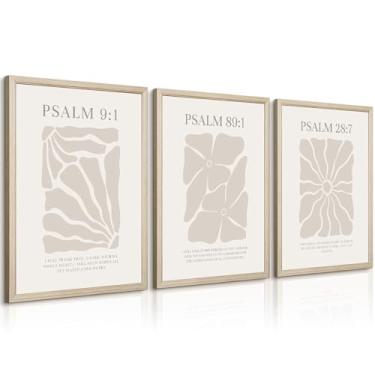 Imagem de Scripture Christian Wall Art Conjunto de 3 Versículos Bíblicos Beges Decoração de Parede Neutro Salmo Tela Arte de Parede Imagens Modernas Impressões de Flores Arte Cristã para Sala de Estar Quarto