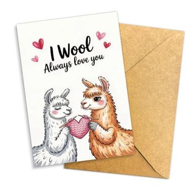 Imagem de Podagree Cartão I Wool Always Love You – Design fofo de amor de lhama com tricô de coração – Cartão engraçado e doce para entes queridos – Perfeito para aniversário, Dia dos Namorados ou ocasiões
