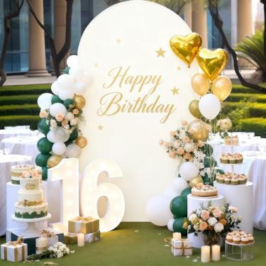 Imagem de Capa de fundo de arco creme de 1,8 m - Capas de poliéster com suporte de arco de casamento de topo redondo Chiara para decoração de fundo de festa de aniversário, banquete, foto