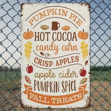 Imagem de Guloseimas de outono sabores de outono arte de parede de alumínio rústico e placa de metal - 20 x 30 cm decoração vintage para ambientes internos e externos para casa, escritório, café, quintal e