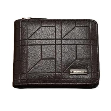 Imagem de Carteira masculina de couro curta com zíper, organizador de café escuro (café escuro)