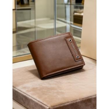 Imagem de Carteira masculina dobrável de couro curta, carteira leve casual (cinza-acinzentado)