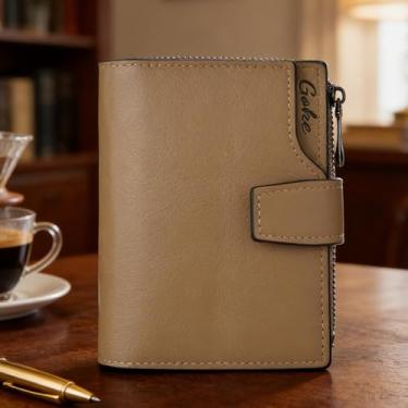 Imagem de Carteira masculina de couro curta com zíper, carteira marrom clássica com zíper (marrom)