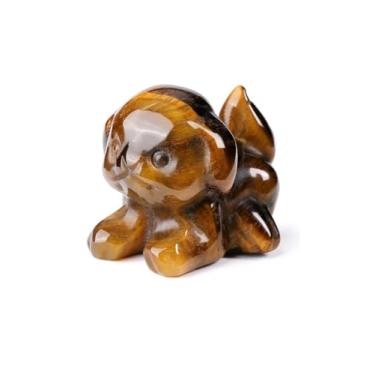 Imagem de MANIFO Presente de estatueta de cachorro de cristal olho de tigre, estátua de cachorro de pedra preciosa fofa para decoração de escritório em casa, presente de filhote de cachorro de 3,8 cm para