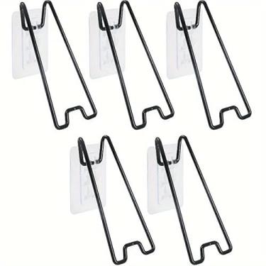 Imagem de 5 peças de suportes ajustáveis para porta-retratos – preto autoadesivo, adequado para molduras de 19 a 26 cm, exibindo obras de arte