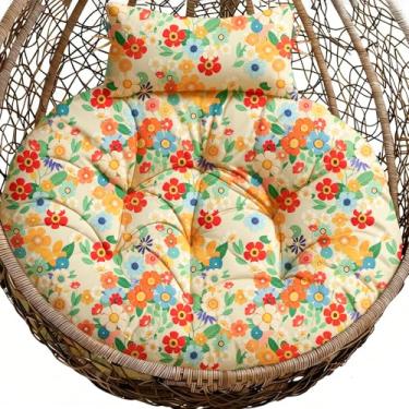 Imagem de Almofada de substituição para cadeira de ovo redonda ao ar livre, à prova d'água, 113 cm C x 119 cm L L espessa, almofadas para cadeira de ovo com almofada de encosto de cabeça, almofada macia de vime