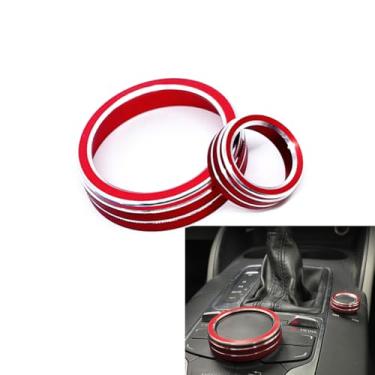 Imagem de CYCDIY Console central de carro de liga de alumínio, botão de volume multimídia, botão de acabamento, anel compatível com Audi A3 V8 S3 2014-2019 (vermelho)