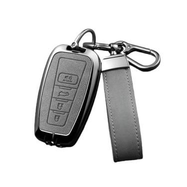 Imagem de Capa de couro para chave remota inteligente de carro compatível com Toyota Avalon Camry RAV4 Prius CHR C-HR Corolla Land Cruiser Prado Chaveiro(N-gun grey ring)