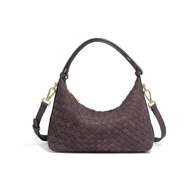 Imagem de SKYK Bolsa feminina de camurça Hobo moderna bolsa de ombro nas axilas de tecido crescente bolsa transversal bolsa de mão despojada, Café, Small