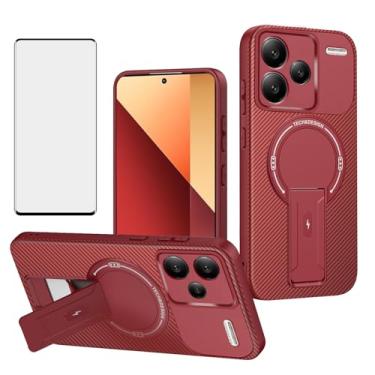 Imagem de Asuwish Capa de celular para Xiaomi Redmi Note 13 Pro Plus 5G Capa magnética de fibra de carbono com protetor de tela de vidro temperado e suporte protetor de celular macio acessórios 13Pro + 13Pro +