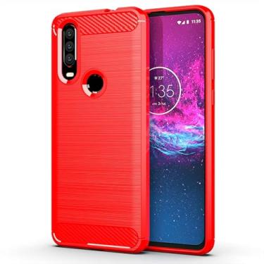 Imagem de Capa para Moto P40 Power Capa,Material de fibra de carbono,Macio antiderrapante,anti-óleo,Proteção total de capa de telefone compatível com Moto P40 Power-Red