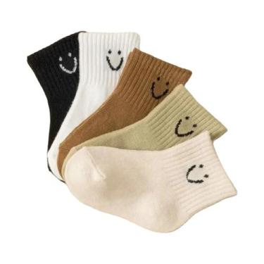Imagem de 5 pares/set padrão de desenho animado para bebê e meias de cor sólida 
