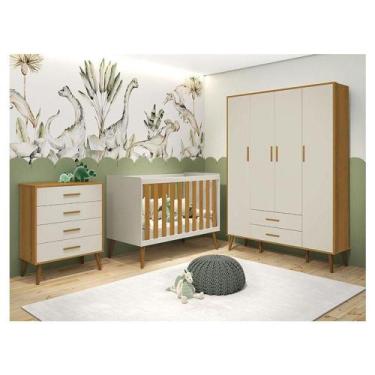 Imagem de Quarto De Bebê Isis 4 Portas Com Gaveteiro Areia Acetinado Savana - Re