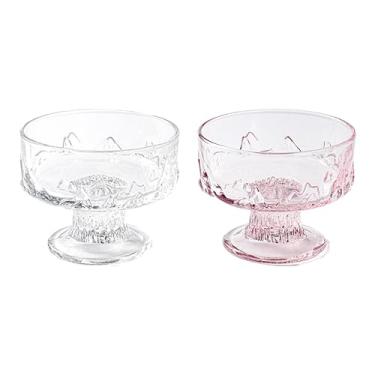 Imagem de OnePine Conjunto de 2 tigelas de sorvete de vidro com pés, pratos de sudae de 200 ml, pratos de sobremesa, copos de sorvete de vidro de 7,8 cm de altura para sobremesa, sorvete, frutas e pudim, etc.