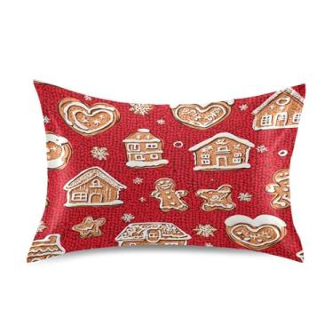 Imagem de Blueangle Fronha de cetim de biscoito de gengibre para cabelo e pele, fronha de seda, tamanho Queen (50,8 x 76,2 cm) - Capas de almofada de cetim refrescantes com fecho de envelope (96)