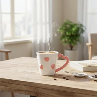 Imagem de Caneca de café de cerâmica, 250 ml elegantes xícaras de chá em relevo de coração 3D para latte, chá quente, cappuccino, leite, micro-ondas e lava-louças, copo seguro para amantes, mães, presentes de
