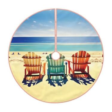 Imagem de Saia de árvore de Natal com estampa de cena de praia com cadeiras decorações de Natal rústicas de inverno Ano Novo decoração de festa de feriado