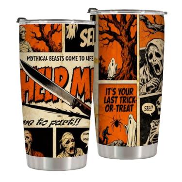 Imagem de TSLOVER Copos de café de viagem com caveira assustadora, copo de café de terror de aço inoxidável isolado de 590 ml, garrafa de água de caveira gótica, presentes de aniversário para mulheres, homens