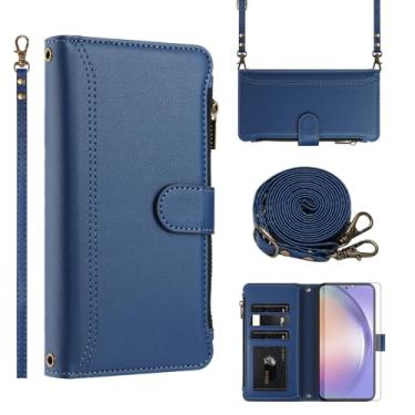 Imagem de Asuwish Capa de telefone para Samsung Galaxy A54 5G capa carteira com protetor de tela de vidro temperado transversal de couro flip zíper suporte para cartão de crédito celular A545G A 54 54A 4G G5 SM