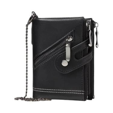 Imagem de Carteira De Couro Retro Masculina Com Cadeado RFID Antifurto, Bolsa De