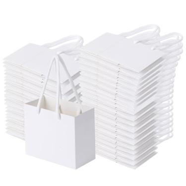 Imagem de Meonua 60 minissacos de presente brancos com alças, 10 x 15 cm para casamento, chá de bebê, festa de Natal, embrulho de presente de aniversário e sacos de cartão (9 x 12 x 6 cm)