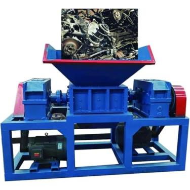 Imagem de Sistema de triturador de pneu de eixo duplo de alto torque, linha de processamento de pneus OTR controlada por PLC com separação de metal do transportador