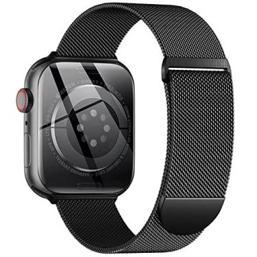 Imagem de Pulseira de metal Zedoli compatível com Apple Watch Ultra SE séries 11, 10, 9, 8, 7, 6, 5, 4, 3, 2, 1, 44mm, 45mm, 42mm, 46mm, masculina, feminina, magnética, malha milanesa, aço inoxidável, preta