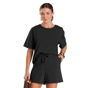 Imagem de Conjunto Feminino Blusa Com Shorts Dianna Preto, M, Preto