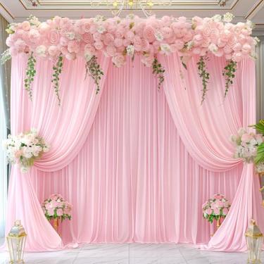 Imagem de Cortinas de fundo de 25 x 3 m com bolsos para varão – cenário de palco de foto sem vincos, 2 painéis, cortinas para fotografia, festa de casamento, decoração de chá de bebê (rosa)