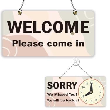 Imagem de PLIGREAT Placas abertas estilo bloco boêmio placa dupla face aberta fechada horas de boas vindas placa acrílica para loja de varejo bar cafés janela decoração de parede placa de porta suspensa com