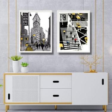 Imagem de Kit 2 Quadros Figurativos New York Preto Amarelo 33X24Cm