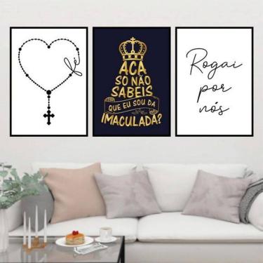 Imagem de Quadro Decorativo Religiosos Terço Imaculada 24X18Cm 3 Peças