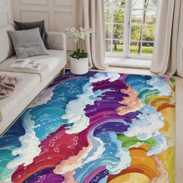 Imagem de 12,5 x 17,8 cm, tapete colorido janpanese, antiderrapante, fino, grande, para sala de estar, quarto, sala de jantar, banheiro, escritório