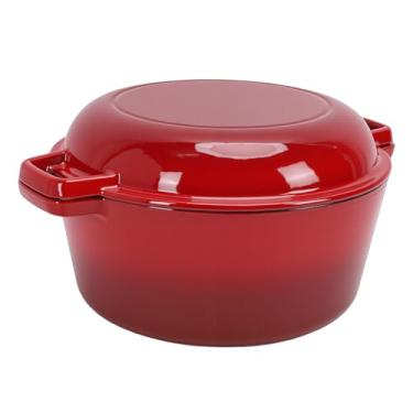 Imagem de Zhjvihx Forno Holandês de Ferro Fundido 5QT, Panela Redonda 2 Em 1 Com Tampa de Frigideira para Refogar, Estufar, Fritar, Fogão Múltiplo para Assar Pão, Alças Duplas Seguras para Forno