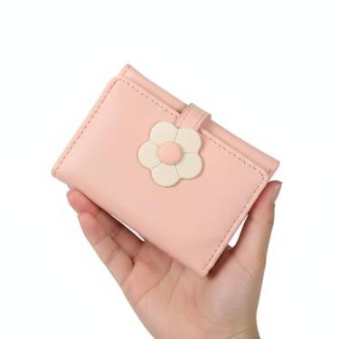 Imagem de Carteira feminina organizadora de cartões de couro PU compacta com decoração floral, rosa, Casual