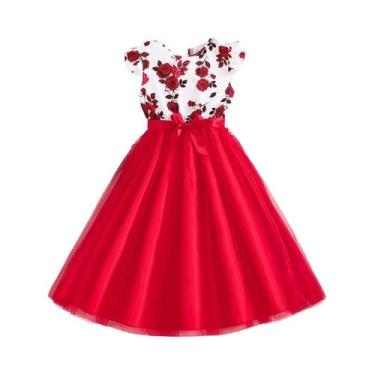 Imagem de Vestido Formal De Princesa Com Mangas Franzidas E Estampa Floral Rosa 