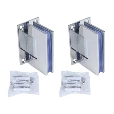 Imagem de JIQI Dobradiça de porta de chuveiro de vidro prata brilhante aço inoxidável 90 graus dobradiça para banheiro de hotel dobradiça porta de vidro (2 peças)