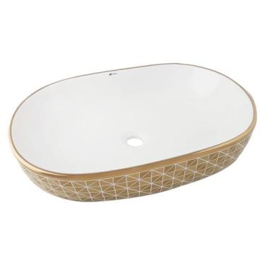 Imagem de Cuba Oval Banheiro Lavabo Cerâmica Sobrepor Dourado Saturado Tubrax