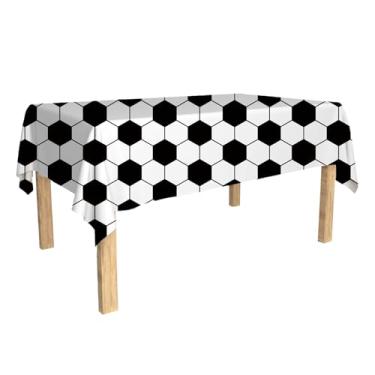 Imagem de XVYLFZNP 2 peças de toalhas de mesa de futebol, verde, branco e preto, retangular, toalhas de mesa de plástico descartáveis para decoração de festa de aniversário esportiva