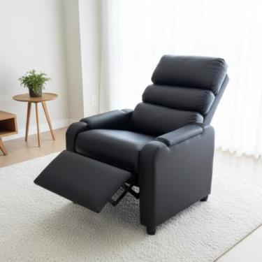 Imagem de Poltrona do Papai Acolchoada Reclinável Retrátil Modelo Madri em Corino Preto