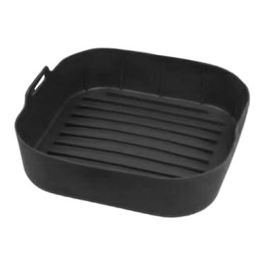 Imagem de Forro de cesta Air Fryer | Tapetes reutilizáveis com alça, inserções quadradas dobráveis para fritadeira a ar – para forno de micro-ondas, cozinhar pratos de vegetais, pizza, salsicha, bacon, lanche