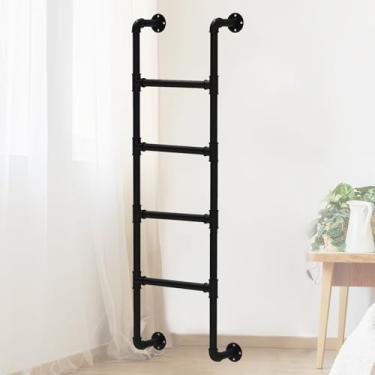 Imagem de Escada de beliche de metal preto - Escada de escalada de emergência montada na parede para loft doméstico, altura de 1 m a 1,5 m, design de ferro forjado para saída segura e escape de incêndio (135 cm